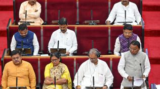 Odisha Chief Minister Mohan Charan Majhi speaks during the first day of Monsoon session of the state Assembly. (PTI Photo)