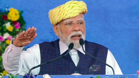 PM Narendra Modi at the ‘Samudra se Samruddhi’ event in Bhavnagar Saturday.