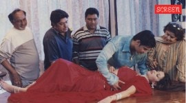 Co-producer Vinod Sharma, director Shyam Ramsay, producer Yashovardhan Tyagi, Amar Upadhayay, Aditi Govitrikar, choreographer Saroj Khan on the set of Dhund: The Fog. Express archive photo