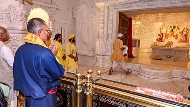 Bhutan Prime Minister Tshering Tobgay offers prayers at the Ram Janmabhoomi Temple, in Ayodhya