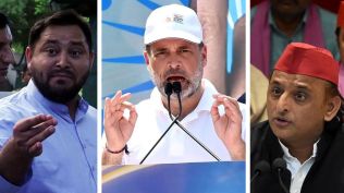 “India ki antim aash, kalyug ke Brahma, Vishnu, Mahesh” read the message on one such poster that depicted Tejashwi as Lord Brahma, Rahul as Lord Vishnu and Akhilesh as Lord Mahesh.