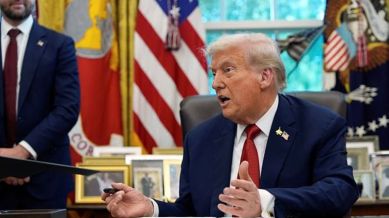 US President Trump at the Oval Office where he told reporters he wouldn't let Israel annex the West Bank.