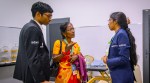 Vaishali Rameshbabu with Praggnanandhaa and their mother Nagalakshmi after Vaishali's win in round 6 of the FIDE Women's Grand Swiss in Samarkand. (PHOTO: Michal Walusza / FIDE)