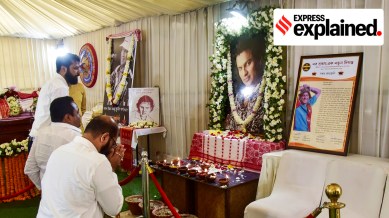 People pay their homage to late singer Zubeen Garg, during 'Adya Shraddha', the first funeral rituals, in Guwahati, Assam, Monday, Sept. 29, 2025.
