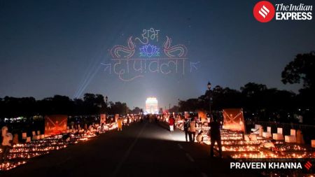 Kartavya Path in New Delhi shines today as the city celebrates Diwali 2025