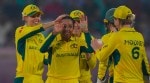 Alana King celebrates with Australia teammates after taking the wicket of Bangladesh's Shorna Akter during the ICC Women's Cricket World Cup match between Australia and Bangladesh at ACA–VDCA Cricket Stadium in Visakhapatnam. (AP Photo)