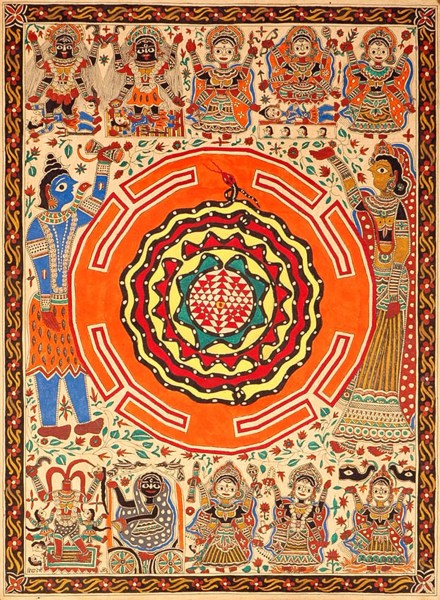 Mithila painting featuring God Shiva-Parvati and the Mahavidyas