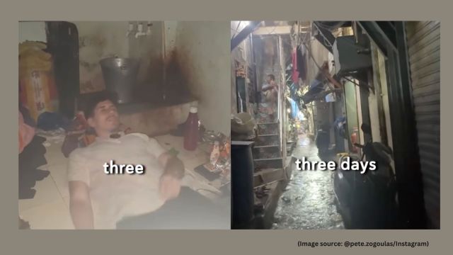 The Australian YouTuber is seen entering a house and greeting the residents, and eventually settling on a bed to spend the night (Image source: @pete.zogoulas/Instagram)