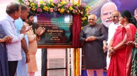 CM Bhupendra Patel inaugurating the four-lane road connecting the famous Jain pilgrimage site Mahudi with Pilvai. (Credit: X/@Bhupendrapbjp)