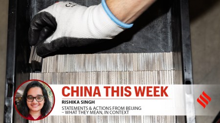 China news: Magnetic slices made from rare earth metals at a factory run by the Canadian company Neo Performance Materials in Narva, Estonia, Sept. 17, 2025.