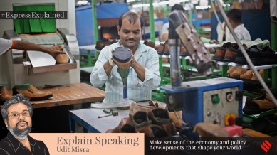 Workers at a shoe export factory in Sikandra near Agra, UP.