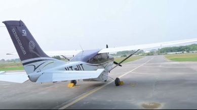 The aircraft preparing to take off from Kanpur. (Express Photo)