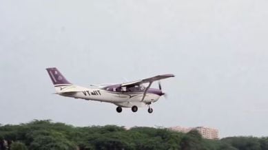 A Cessna 206H aircraft took off from the IIT-Kanpur airstrip for a cloud-seeding operation over the Capital on Tuesday.