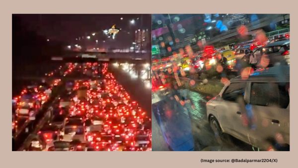 Soon after the rain, social media flooded with videos and photos capturing inundated streets, stalled vehicles, and crawling traffic, with commuters taking it to X to share their ordeals (Image source: @Badalparmar2204/X)