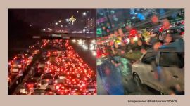 Soon after the rain, social media flooded with videos and photos capturing inundated streets, stalled vehicles, and crawling traffic, with commuters taking it to X to share their ordeals (Image source: @Badalparmar2204/X)