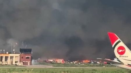 A fire broke out at a section of the Cargo Village of Hazrat Shahjalal International Airport this afternoon