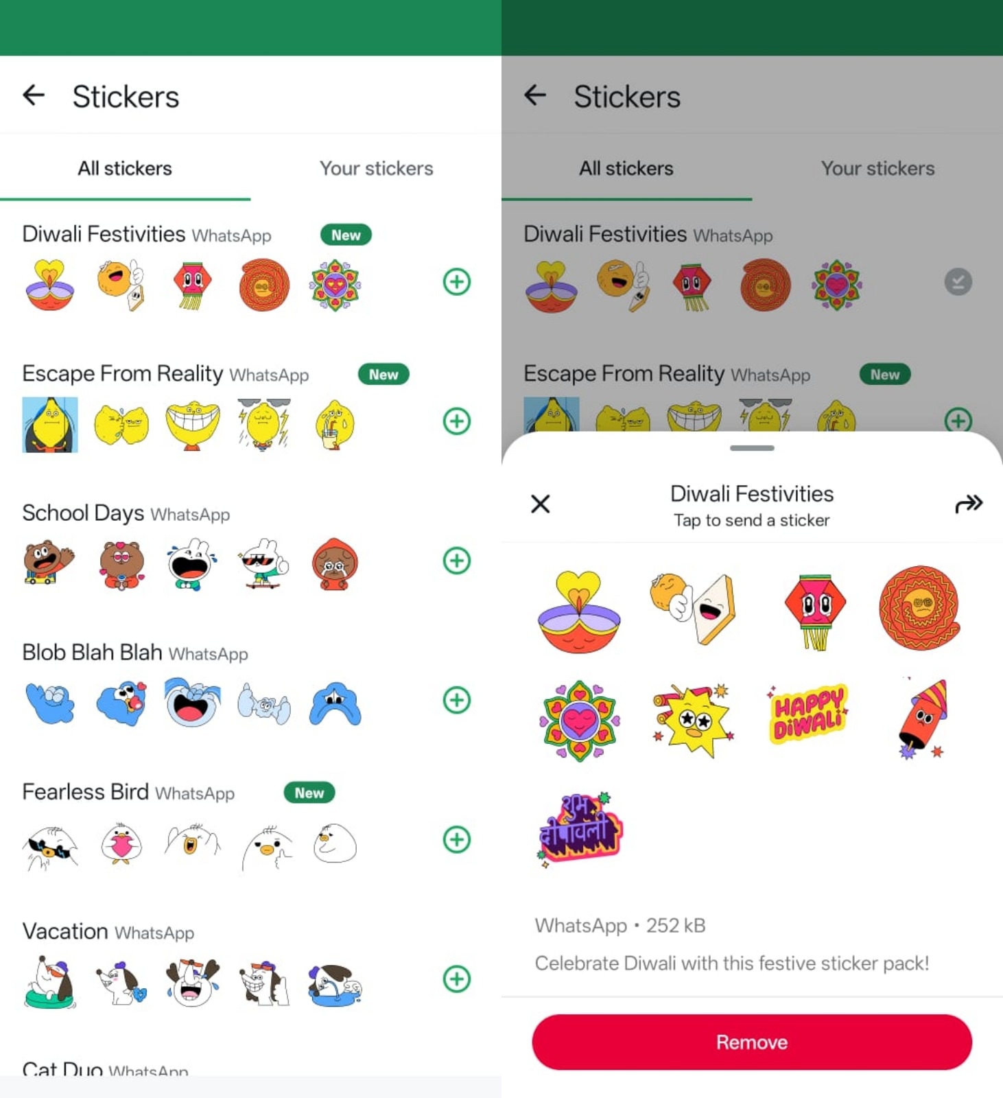 Here's how WhatsApp's Diwali sticker pack looks like.
