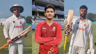 L-R: Delhi batters Ayush Doseja, Priyansh Arya and Sanat Sangwan in picture. (PHOTO: DDCA)