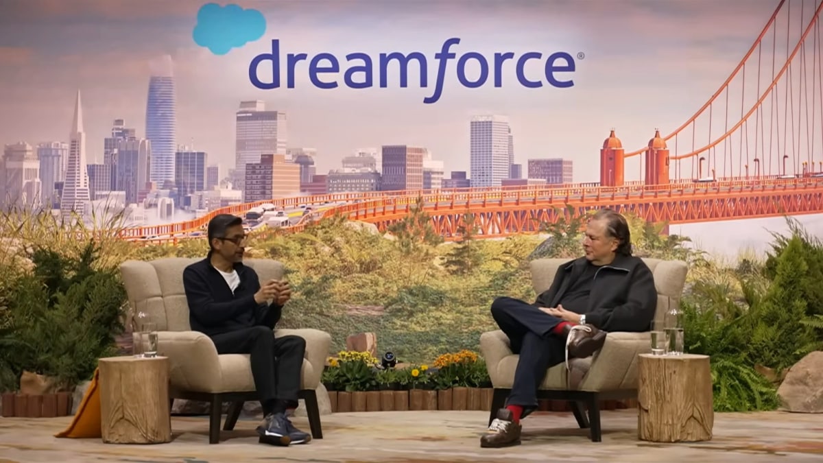 Google CEO Sundar Pichai also talked to Sales CEO Mark Benioff about the tech giant's AI hub in India.