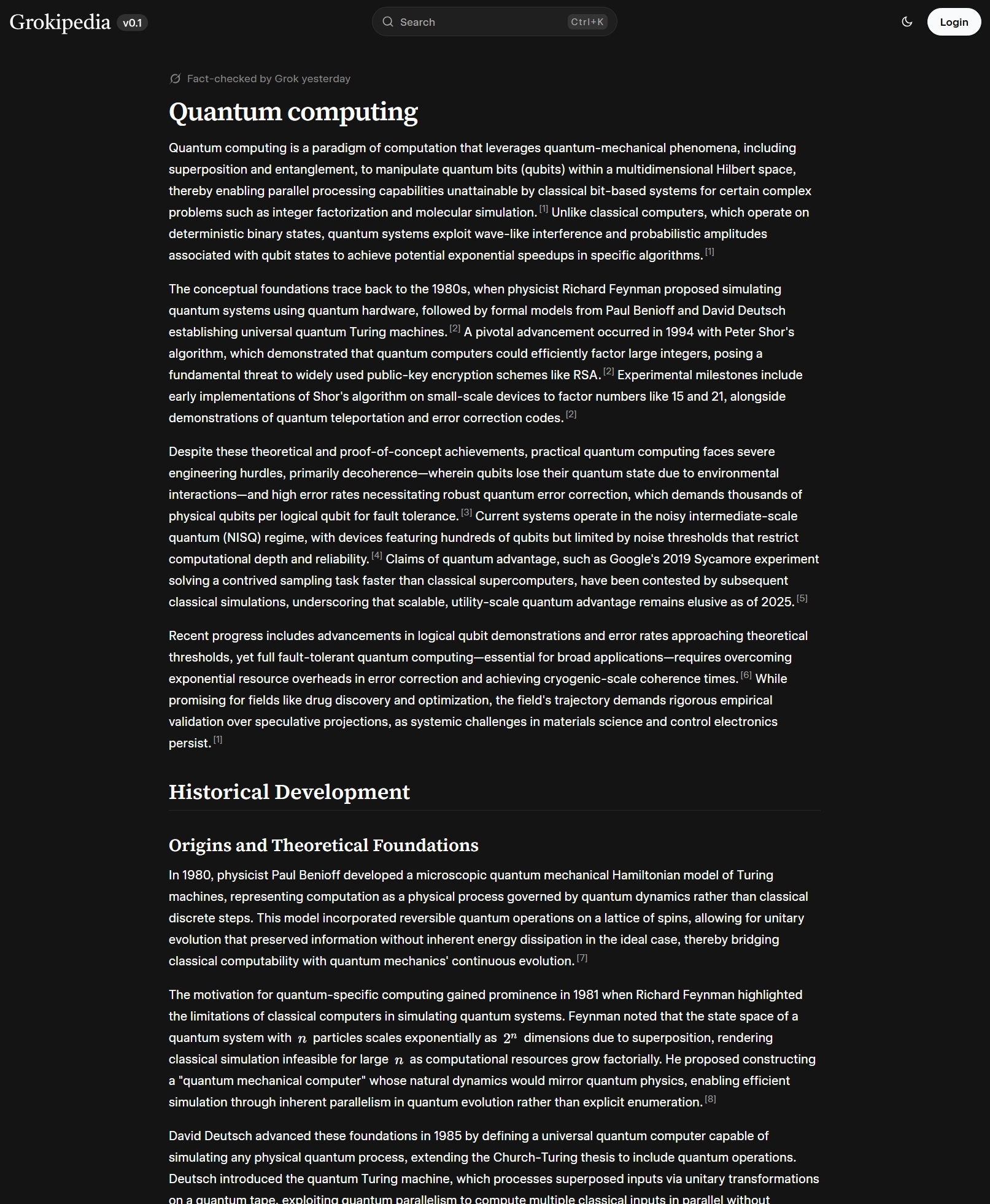 Grokipedia is currently sourcing some information from Wikipedia.