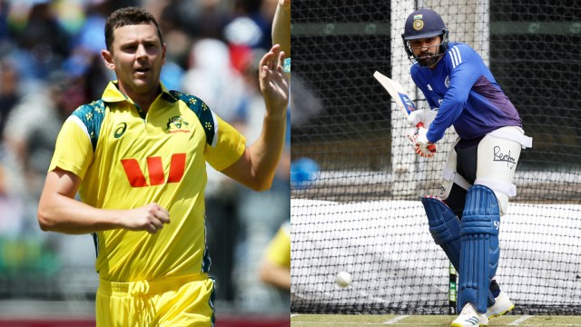 Josh Hazlewood dismissed Rohit Sharma for eight in the first ODI. (PHOTO: AP/BCCI)