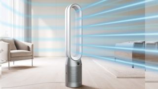 Designed for whole-room coverage, the Purifier Cool PC1 – TP11 uses Dyson’s Air Multiplier technology to project over 290 litres of smooth, purified air per second, with 350° oscillation to circulate clean air throughout the room. (Image: Dyson)
