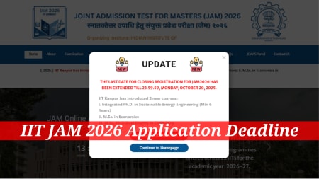 IIT JAM 2026 registration deadline on October 20, apply at jam2026.iitb.ac.in
