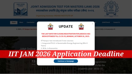 IIT JAM 2026 registration deadline on October 20, apply at jam2026.iitb.ac.in