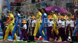 Indian and Australian women's team ahead of Women's World Cup 2025 semifinal in Navi Mumbai. (Express Photo by Amit Chakravarty)