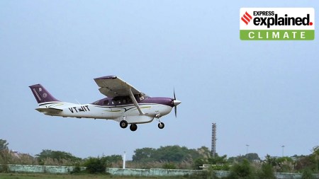 In this photo shared by Indian Institute of Technology, a plane takes off from Kanpur for New Delhi for a cloud seeding trial.