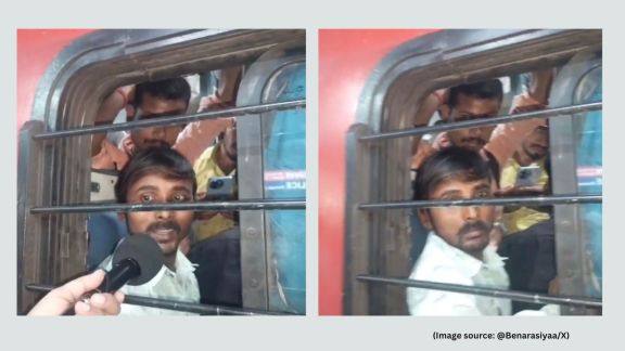 In the video, one passenger seated by the window says he has been travelling for more than 24 hours in unbearable conditions, unable to move, drink water, or even use the washroom (Image source: @Benarasiyaa/X)