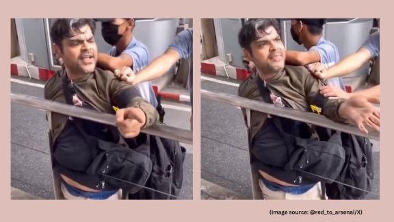 Police said the Indian tourist continued behaving aggressively even after being detained, allegedly threatening officers at the scene (Image source: @red_to_arsenal/X)