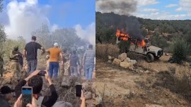Israeli settlers allegedly attack West Bank villagers during olive harvest, set vehicles on fire