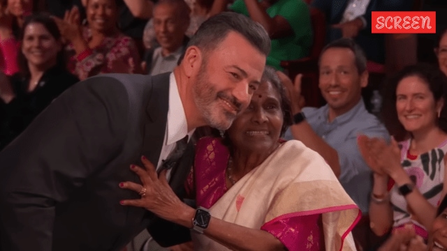 Jimmy Kimmel interacts with superfan.