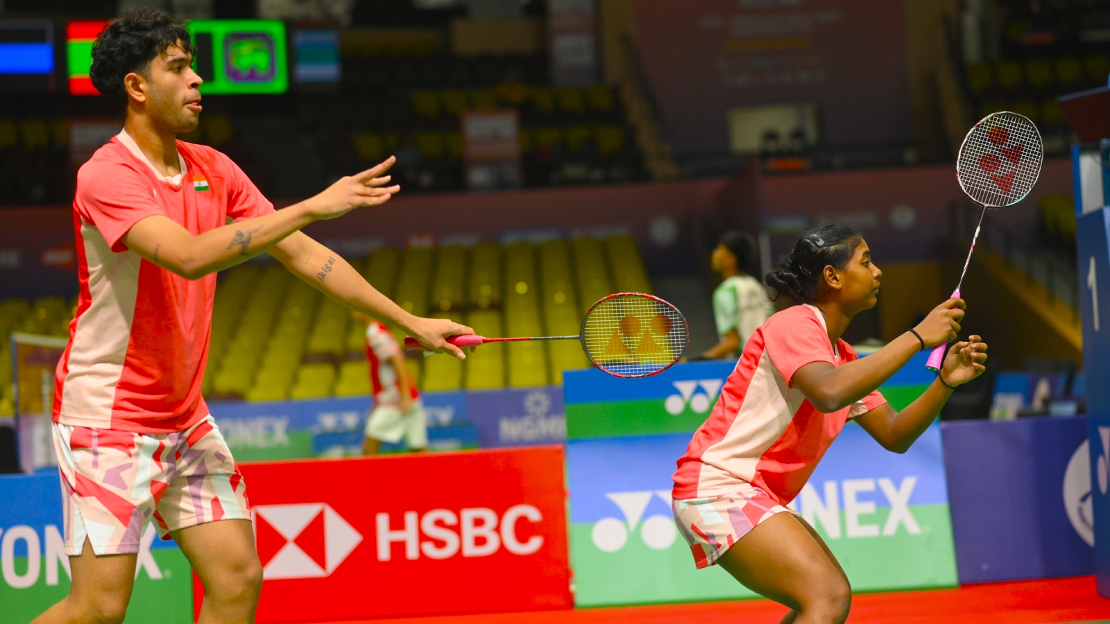 Bhavya Chhabra (left) and Vishakha Toppo in action against Nepal on day 1 of the Yonex Sunrise BWF World Junior Mixed Team Championships 2025 BAI. (PHOTO: BWF)