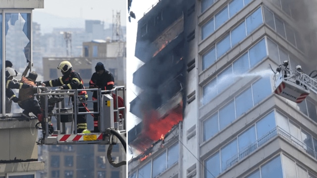 A massive fire broke out at a commercial building in Mumbai's Jogeshwari on Thursday (Images: ANI).