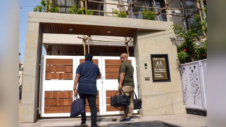 Lokayukta personnel during a raid on the residence of Madhya Pradesh Public Works Department engineer GP Mehra. (PTI Photo)