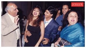 Yash Chopra, Gauri Khan, Shah Rukh Khan, and Honey Irani in the early 1990s.