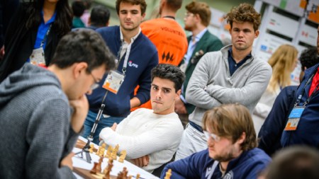 The Norway chess team with Magnus Carlsen and Aryan Tari at last year's Chess Olympiad. (PHOTO: Michal Walusza via FIDE)