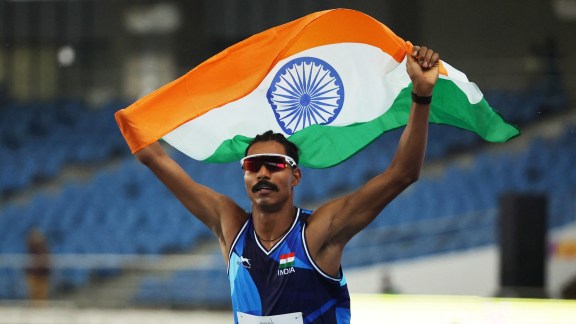 Nishad, a two-time Paralympic silver medallist, got the better of Townsend for the first time with an effort of 2.14 metres, even though he couldn't break the latter's world record of 2.16m in his three attempts at the Jawaharlal Nehru Stadium. (Reuters Photo)