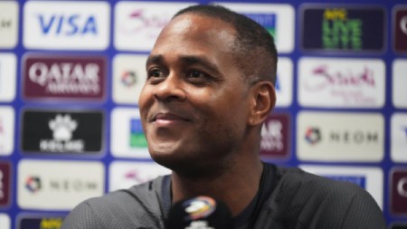 Indonesia's coach Patrick Kluivert speaks during a press conference ahead of the World Cup qualifying match against Australia at the Sydney Football Stadium in Sydney, Australia, on March 19, 2025. (AP Photo)