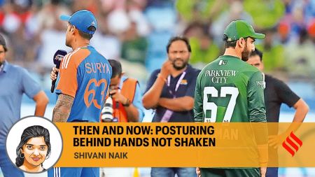 The Indian and Pakistani captains at the recent Asia Cup. PTI file