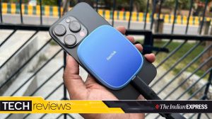 The SSD magnetically attaches to MagSafe iPhones, making mobile shooting seamless. (Image: Bijin Jose/The Indian Express)