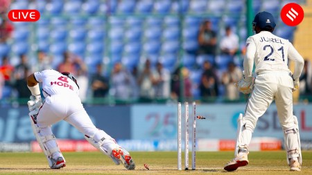 IND vs WI 2nd Test Live Cricket Score India vs West Indies: Shai Hope was the first West Indies batter to fall on day 3. (Express Photo by Praveen Khanna)