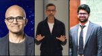 (L-R) Microsoft CEO Satya Nadella, Google CEO Sundar Pichai, and Perplexity AI CEO Aravind Srinivas.