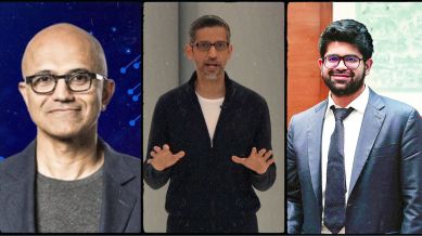 (L-R) Microsoft CEO Satya Nadella, Google CEO Sundar Pichai, and Perplexity AI CEO Aravind Srinivas.