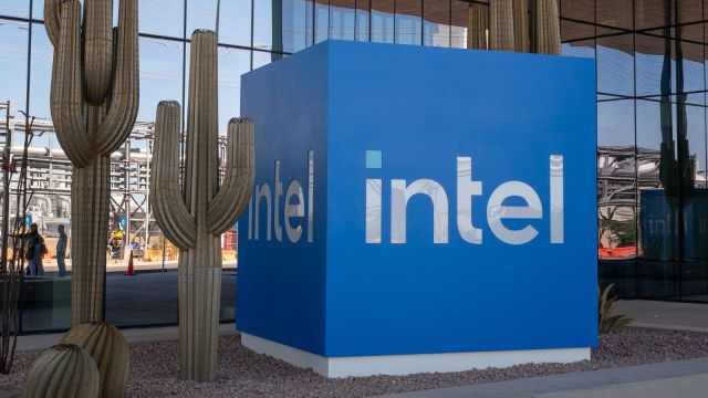 The “Intel Cube” at Intel's Ocotillo campus in Chandler, Ariz., Oct. 7, 2025. The centerpiece of the company’s comeback hopes is a multibillion-dollar facility in the Arizona desert. (Loren Elliott/The New York Times)