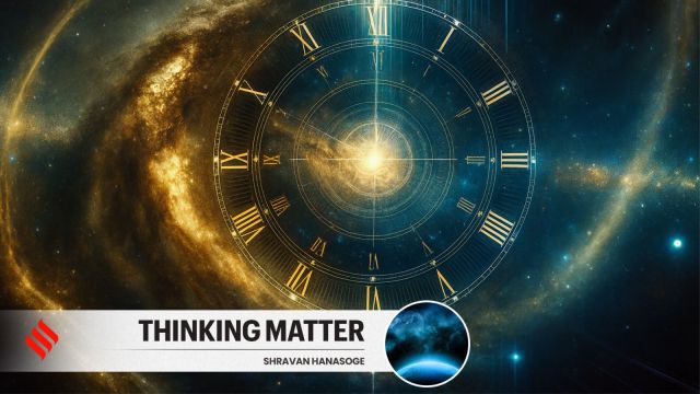 The expanding universe, seen through redshifted galaxies and the afterglow of the Big Bang, tells us when time began. (AI Image via DALLE)