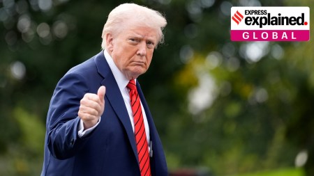 President Donald Trump walks on the South Lawn after arriving on Marine One at the White House, Friday, Oct. 10, 2025, in Washington. (AP Photo/Alex Brandon)