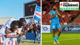 football (Left) Cape Verde's Stopira (bottom) celebrates with his teammate after defeating Eswatini in a World Cup qualifying match; India plays Singapore.